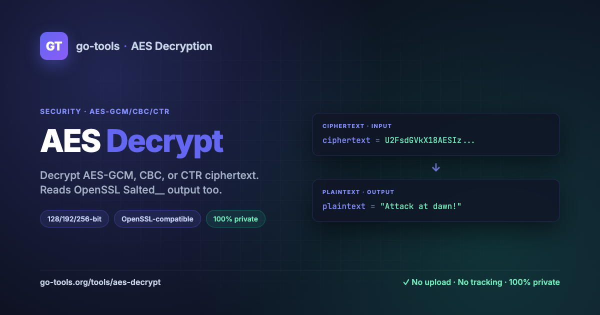 AES Decrypt Online — Decrypt AES-256, OpenSSL & CryptoJS | Go Tools
