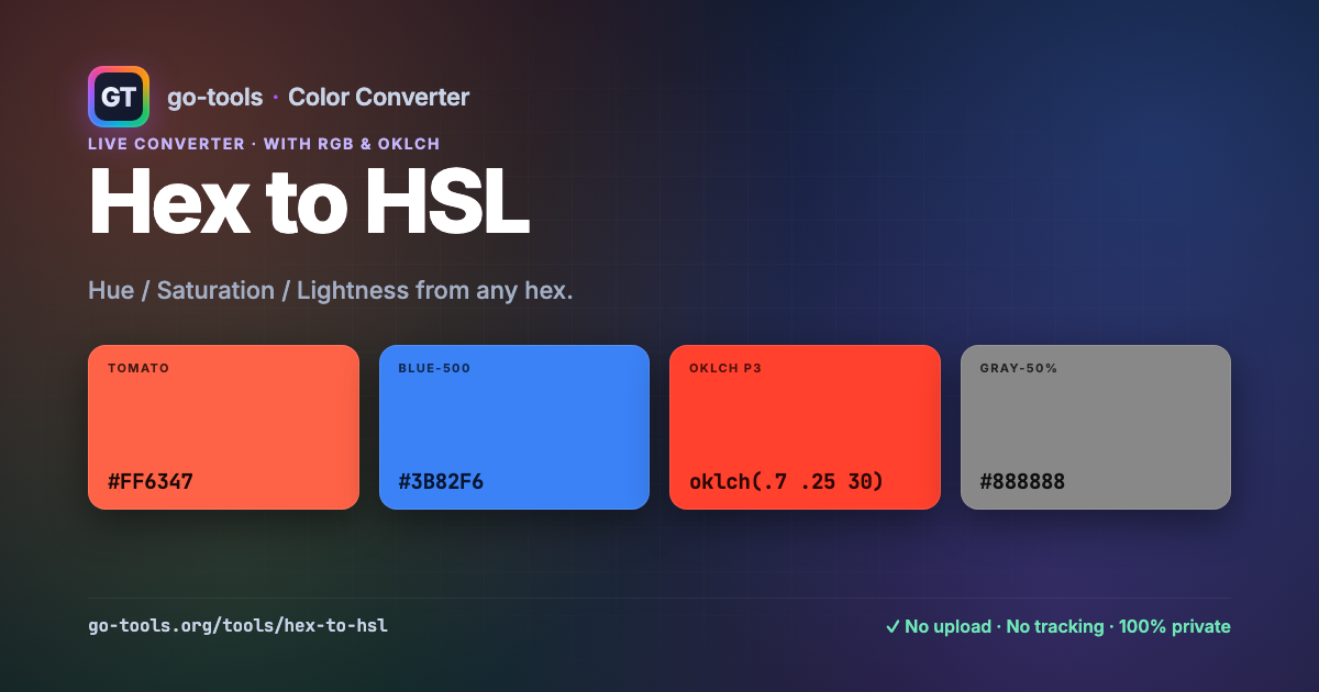Hex to HSL Converter — Live, with RGB & OKLCH | Go Tools