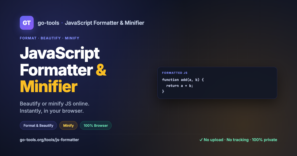 JavaScript Formatter & Minifier — JS Beautifier Online Free | Go Tools