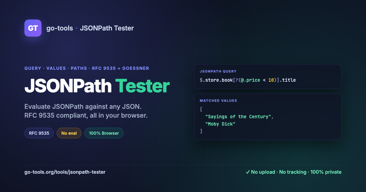 JSONPath Tester — Free Online RFC 9535 Evaluator | Go Tools