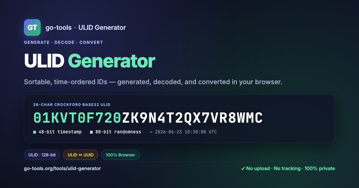 ULID Generator — Generate, Decode & Convert ULIDs Online | Go Tools